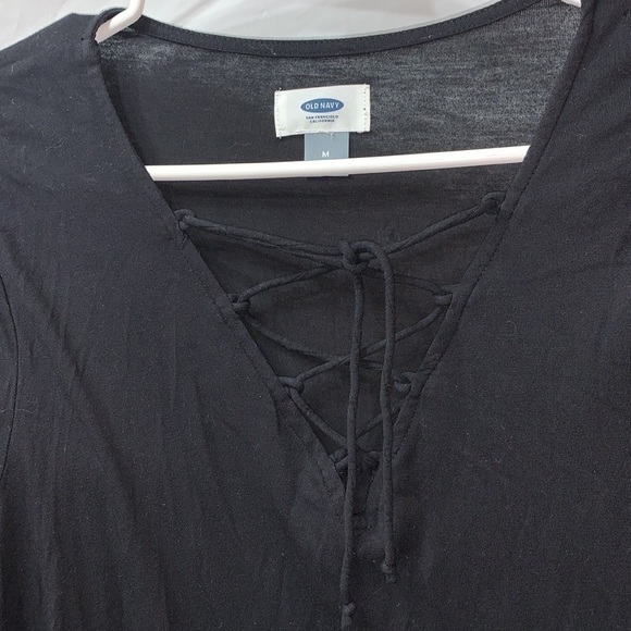 OLD Navy Black Jack Shirt Long Sleeve Lace up v neck Size M - Picture 2 of 4